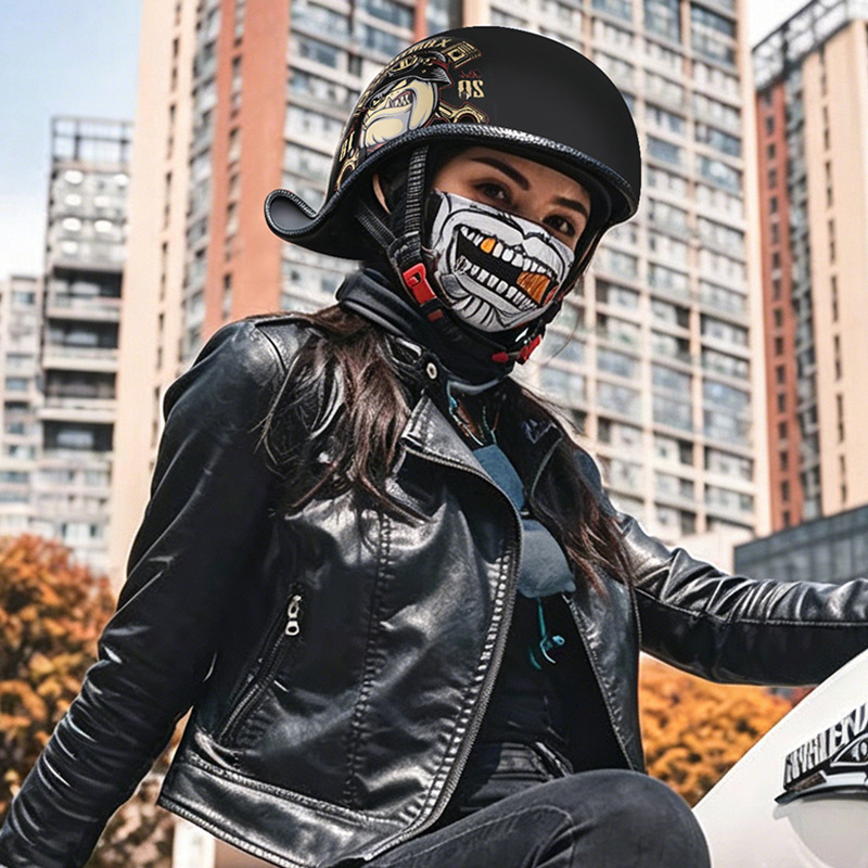 Lens Cap Vintage - Cascos de Motocicleta Retro para Hombre,