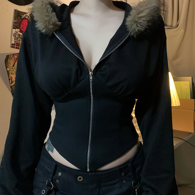 Vintage Zip Hoodie - Dark Goth Otoño Invierno cuello de