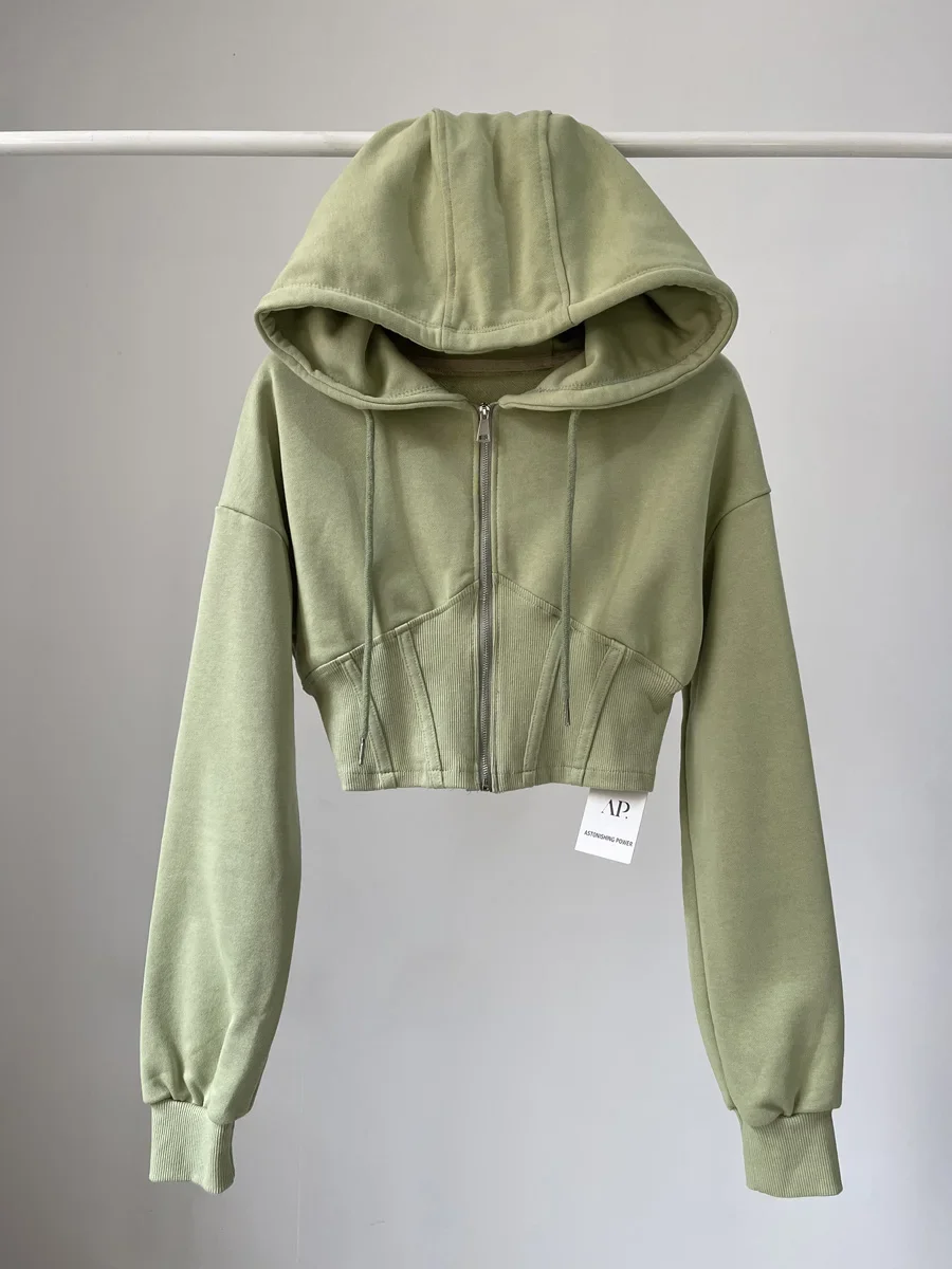 Vintage Zip Hoodie - Sudadera corta con capucha para Mujer,