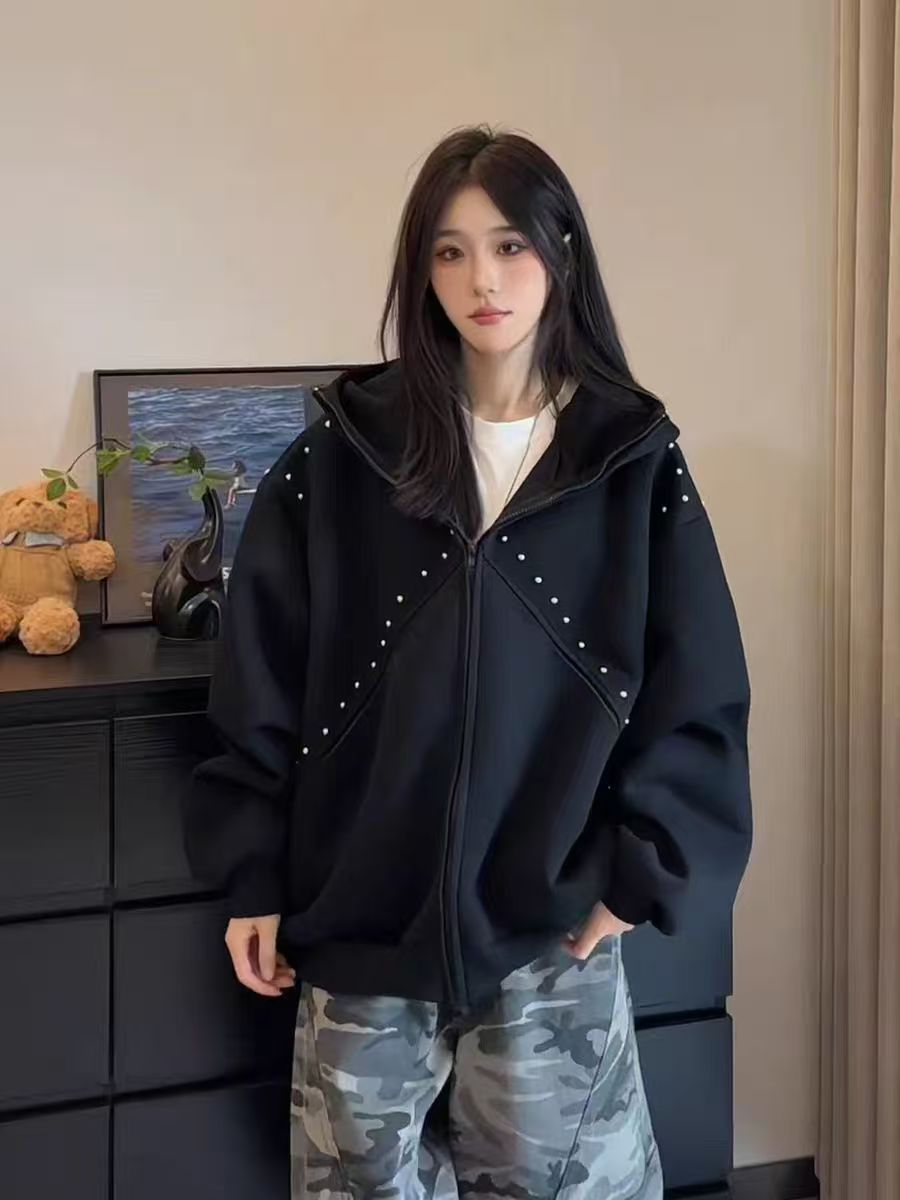 Cárdigan con empalme de remach - Vintage Zip Hoodie reseña y precio